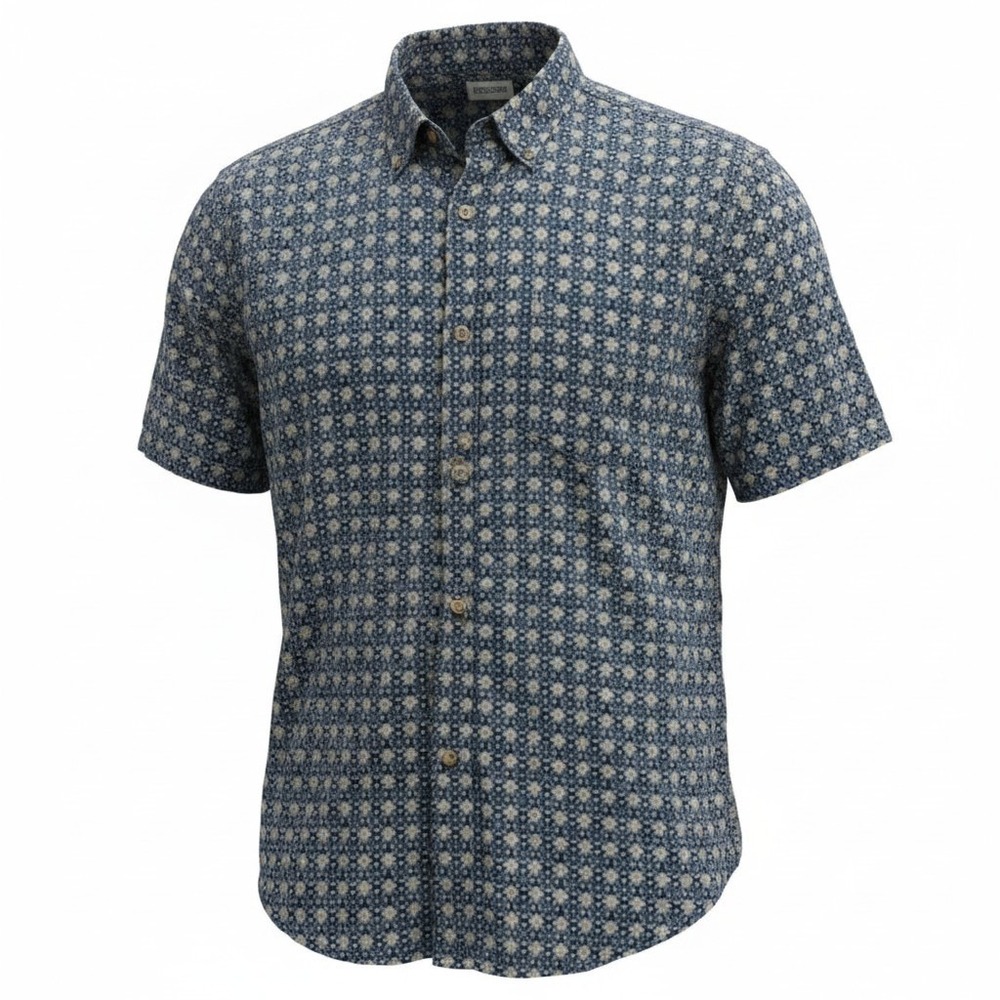 ROWM Button Down Shirt Mens XLT Blue The Outsider Tall Short Sleeve Patterned